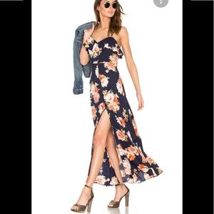 Band of gypsies Lana navy blue orange floral button ruffle maxi dress Nordstrom